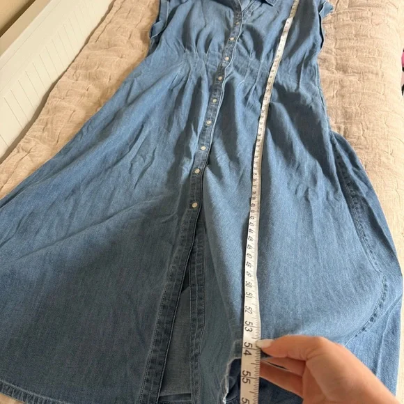 Gap Fit and Flare Midi Shirt Dress Pleat Waist Denim Roll Cuff Medium Wash XLT - Picture 10 of 12